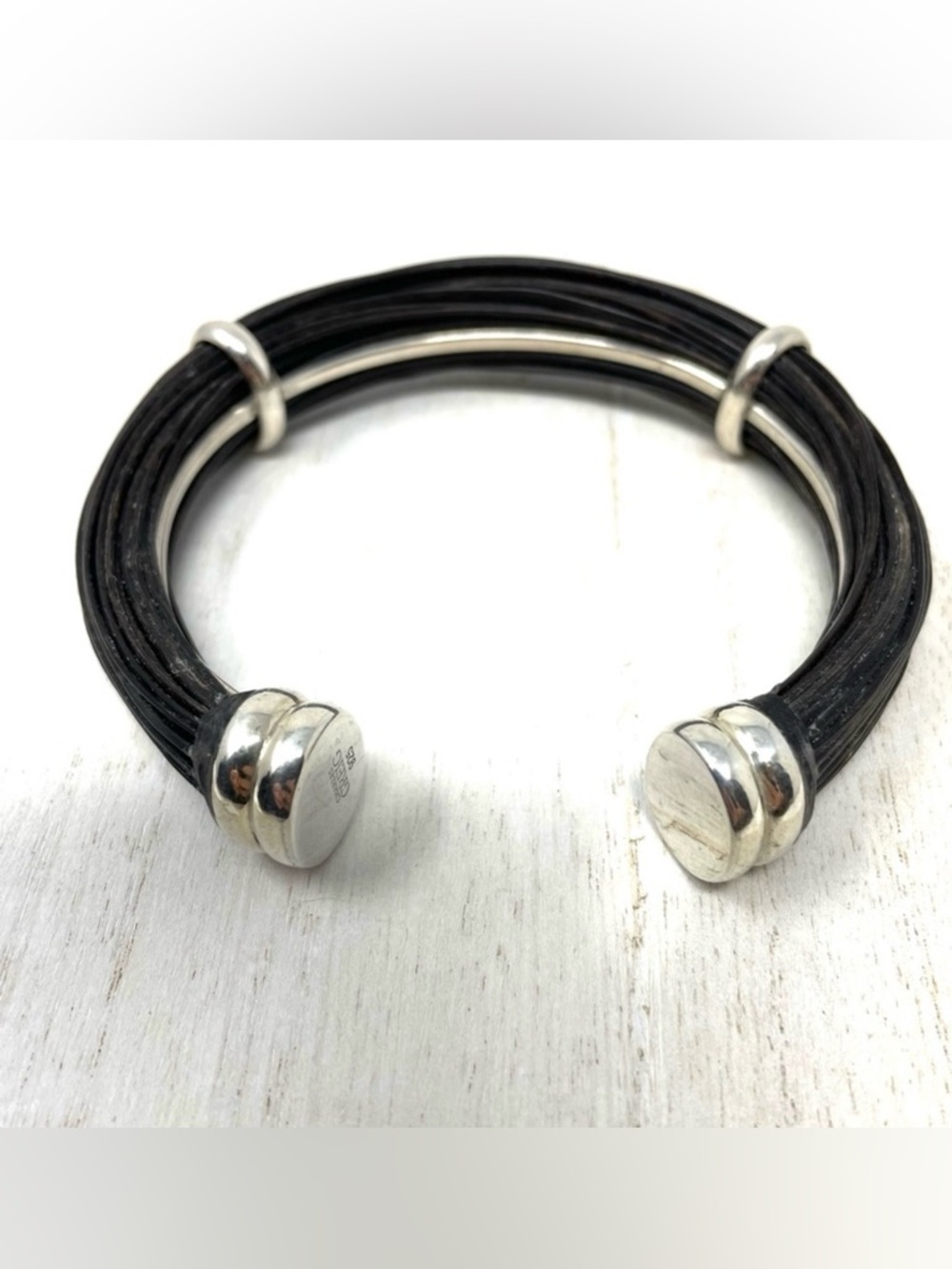 CHARLES CREIG sterling silver and rubber cuff bracelet, made in South Africa